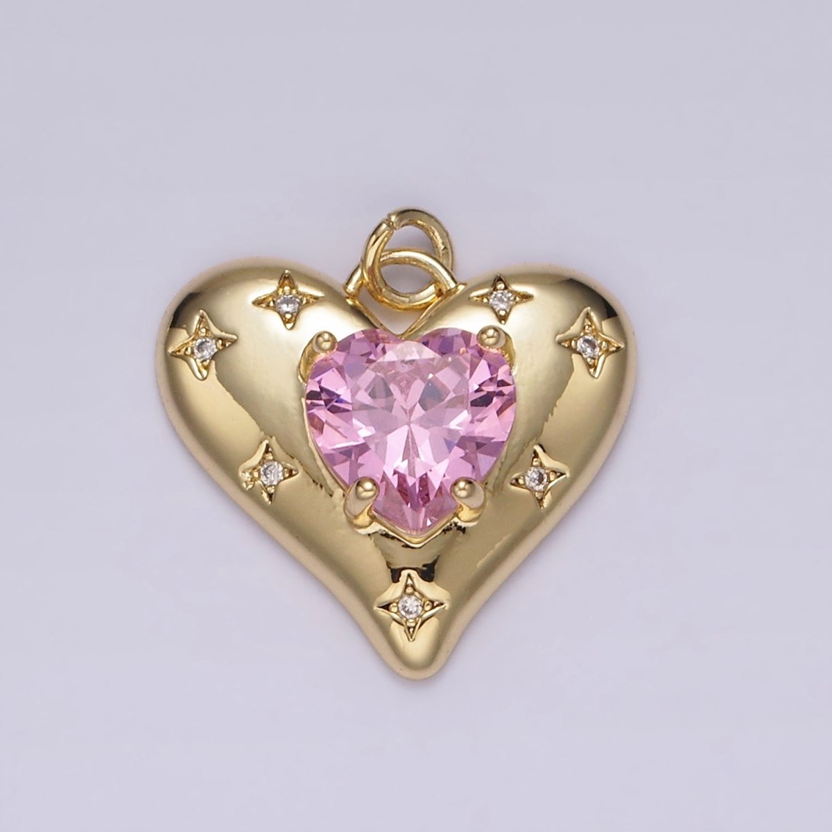 14K Gold Filled Red, Pink, Clear CZ Celestial Stars Heart Charm | AG500 - AG502