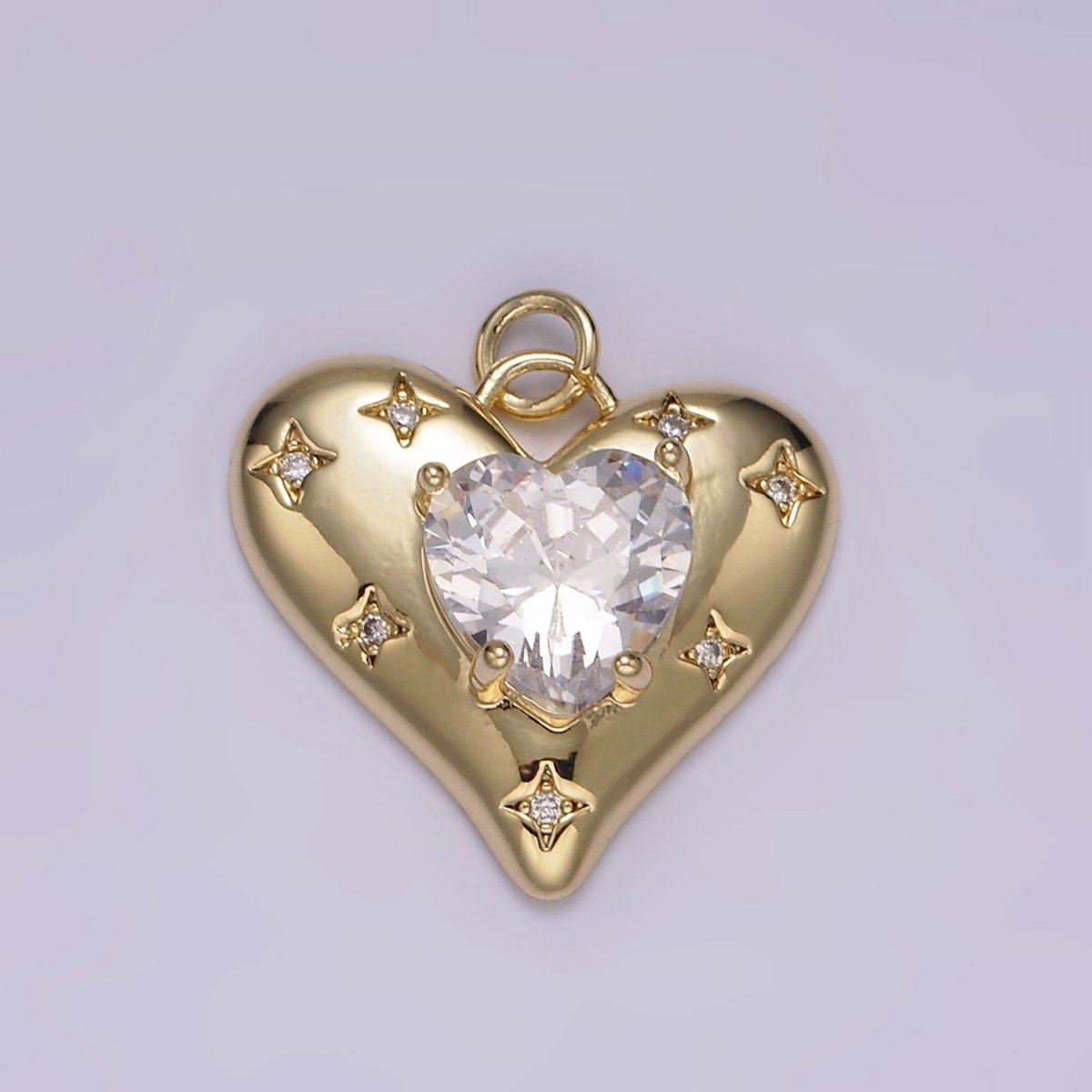 14K Gold Filled Red, Pink, Clear CZ Celestial Stars Heart Charm | AG500 - AG502