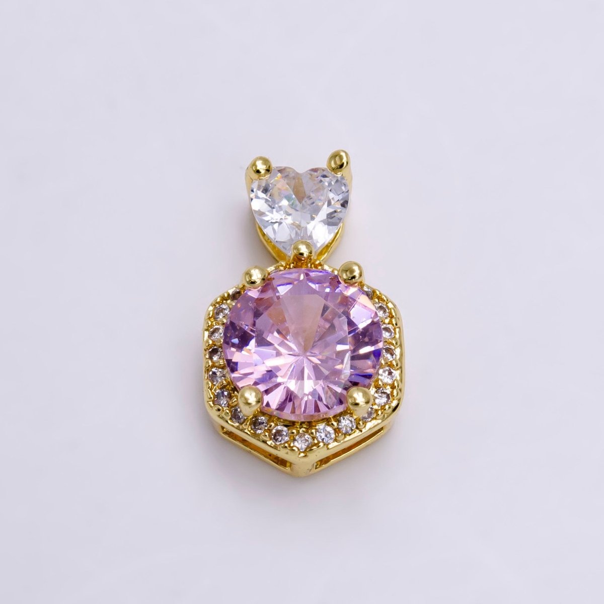 14K Gold Filled Red, Purple, Pink Round CZ Micro Paved Hexagonal Heart Bail Pendant | N1472 - N1474