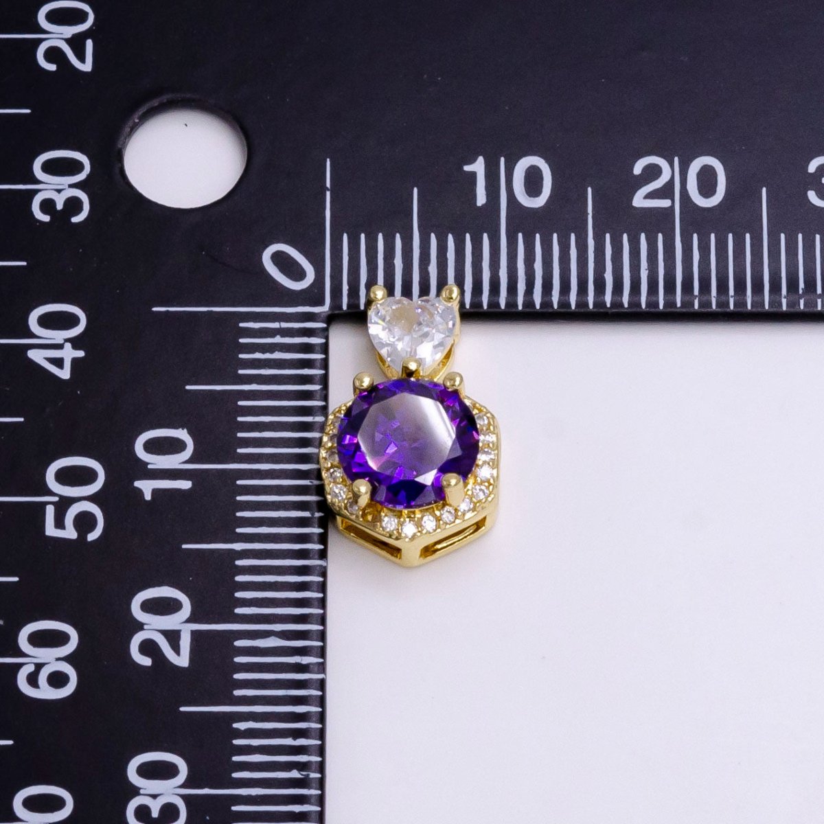 14K Gold Filled Red, Purple, Pink Round CZ Micro Paved Hexagonal Heart Bail Pendant | N1472 - N1474