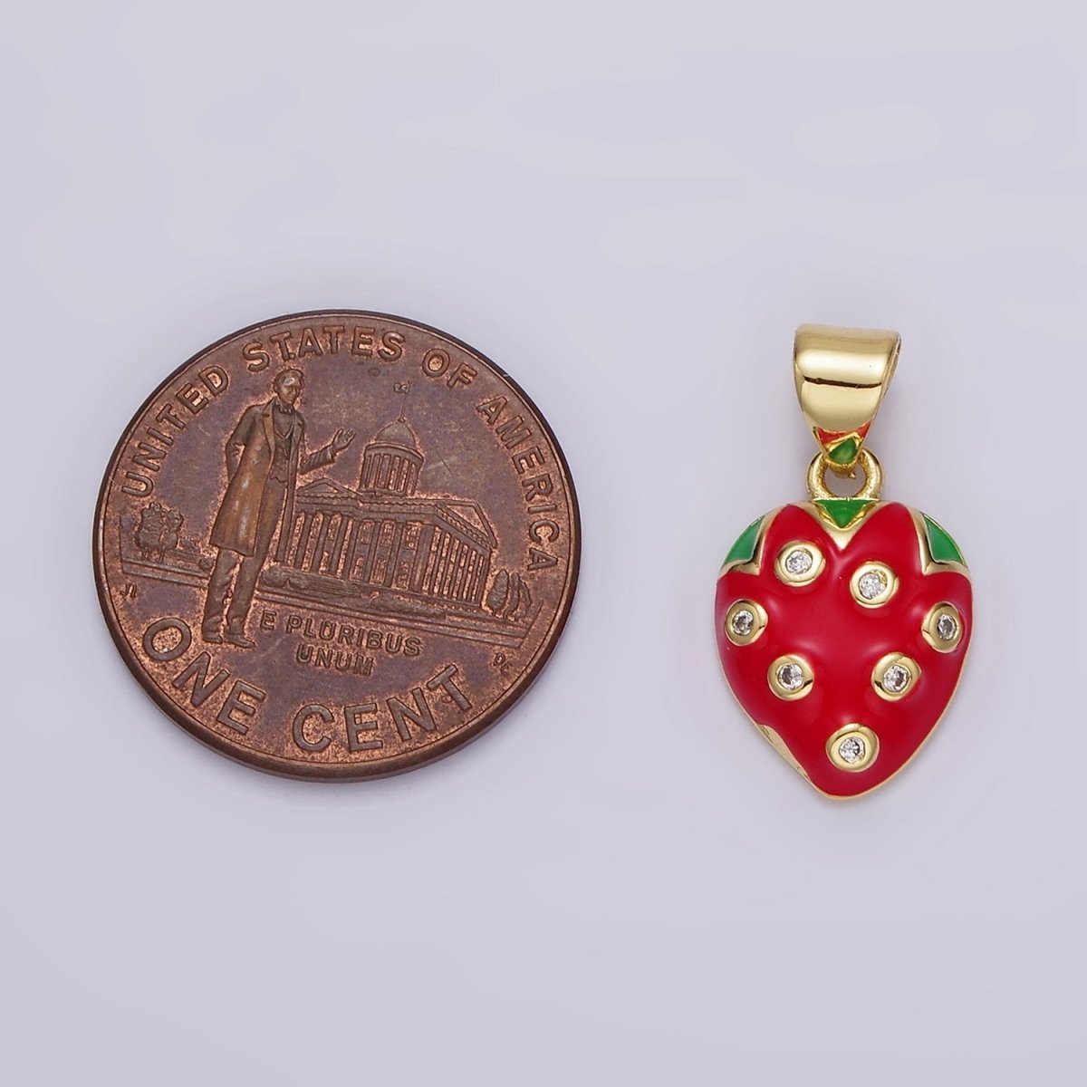 14K Gold Filled Red Strawberry Fruit CZ Enamel Pendant | AH079