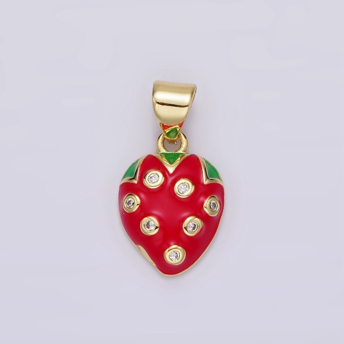 14K Gold Filled Red Strawberry Fruit CZ Enamel Pendant | AH079