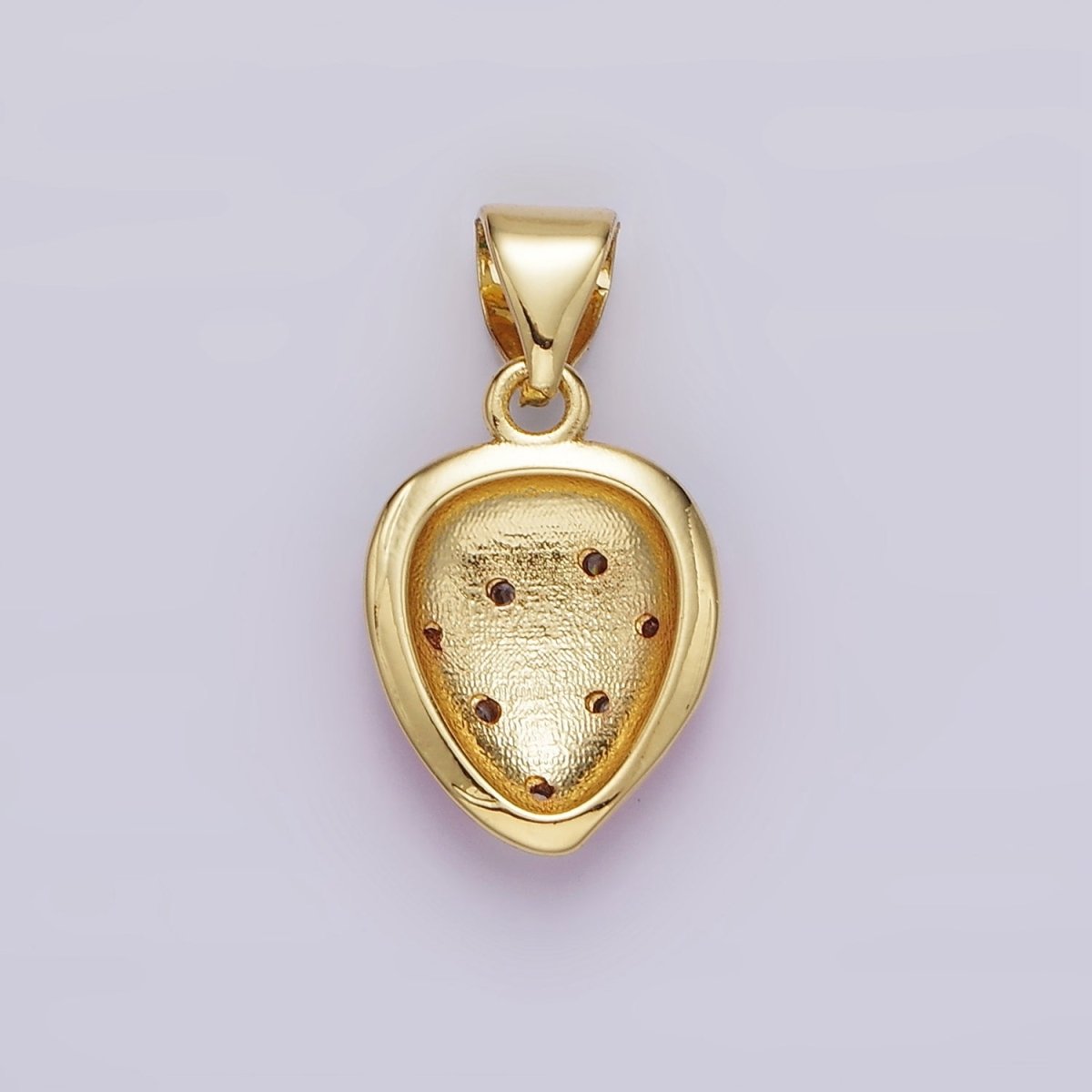 14K Gold Filled Red Strawberry Fruit CZ Enamel Pendant | AH079