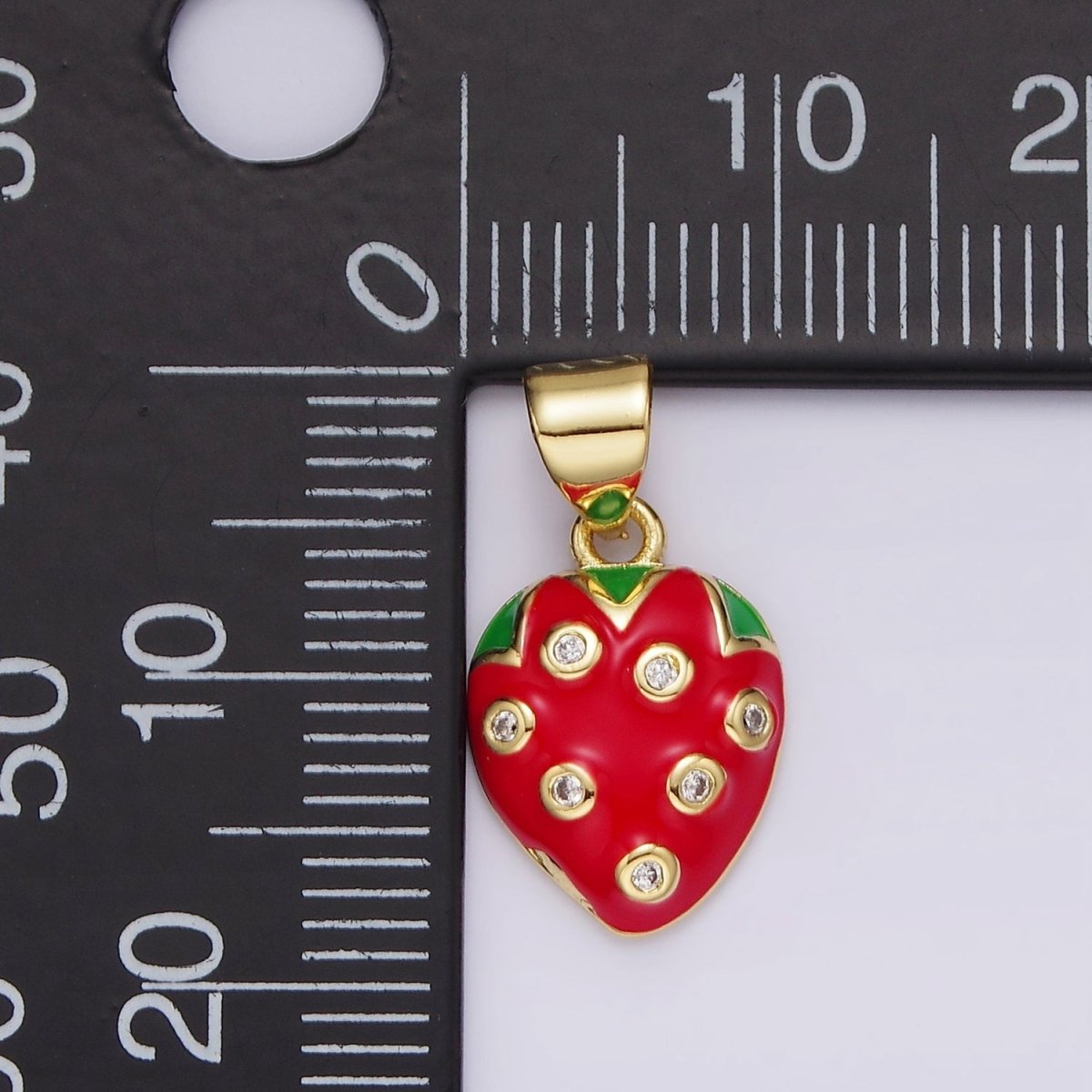 14K Gold Filled Red Strawberry Fruit CZ Enamel Pendant | AH079