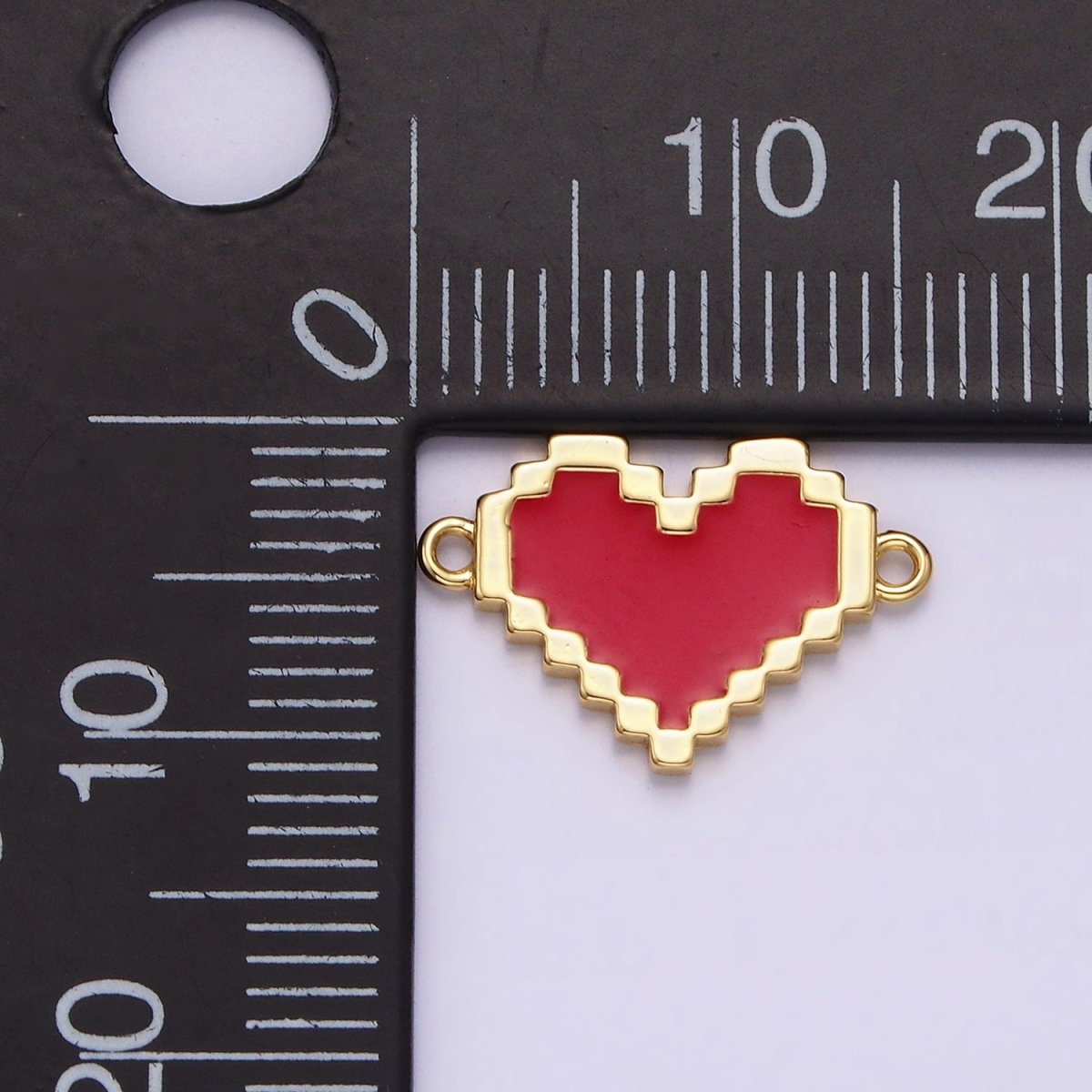 14K Gold Filled Red, White Enamel Pixelated Heart Connector | G-116 G-117
