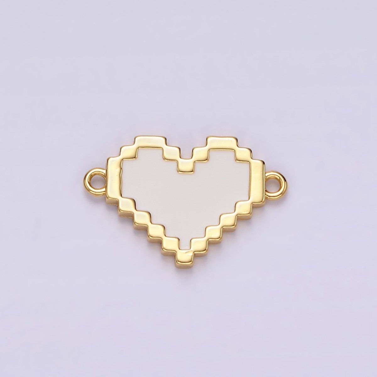 14K Gold Filled Red, White Enamel Pixelated Heart Connector | G-116 G-117