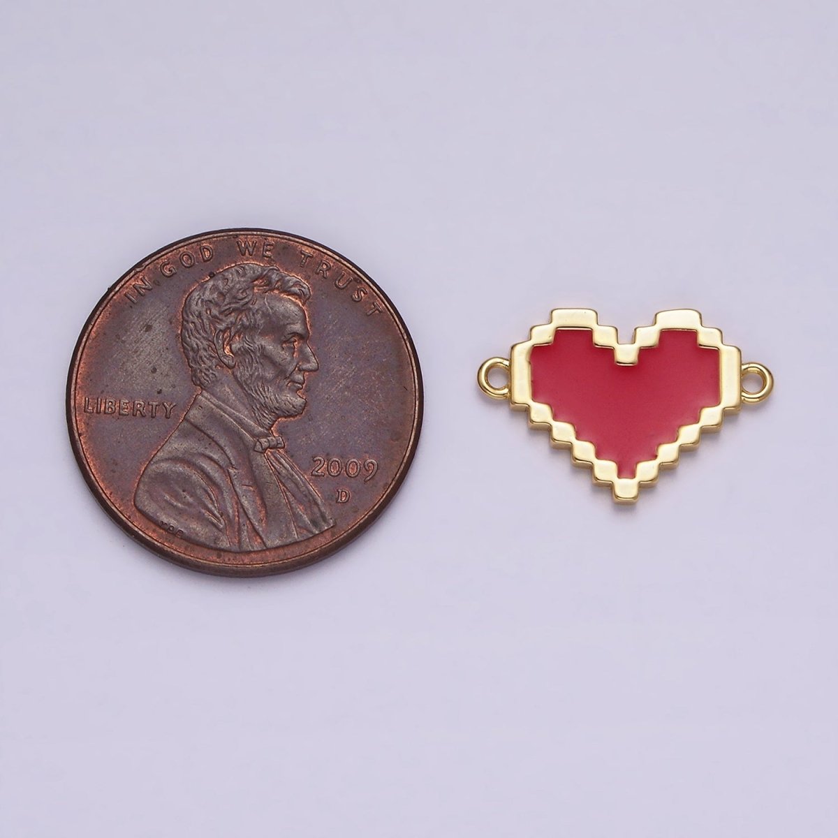 14K Gold Filled Red, White Enamel Pixelated Heart Connector | G-116 G-117