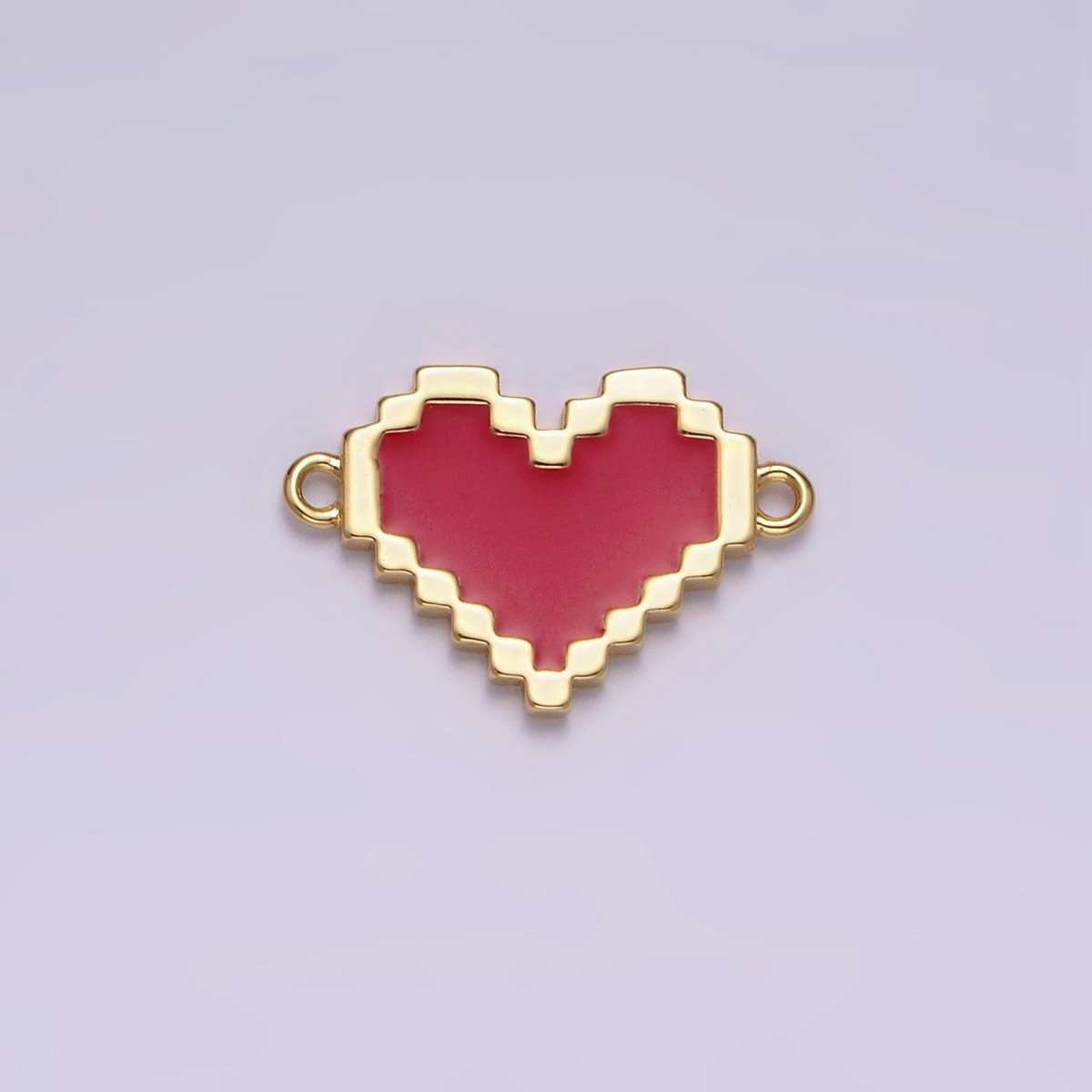 14K Gold Filled Red, White Enamel Pixelated Heart Connector | G-116 G-117