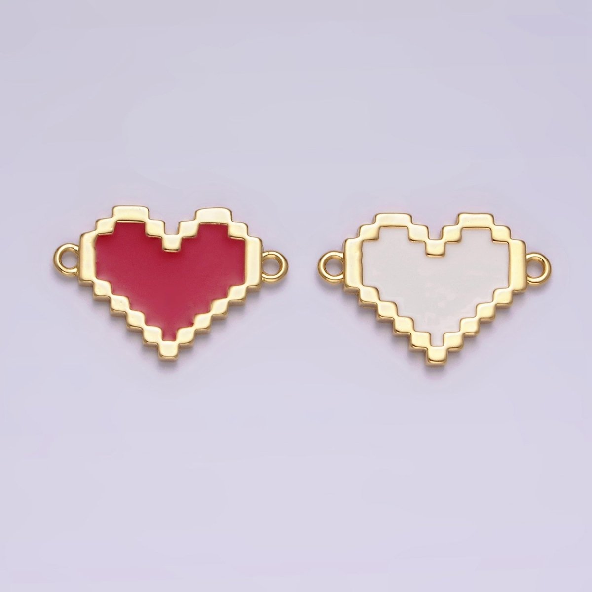 14K Gold Filled Red, White Enamel Pixelated Heart Connector | G-116 G-117