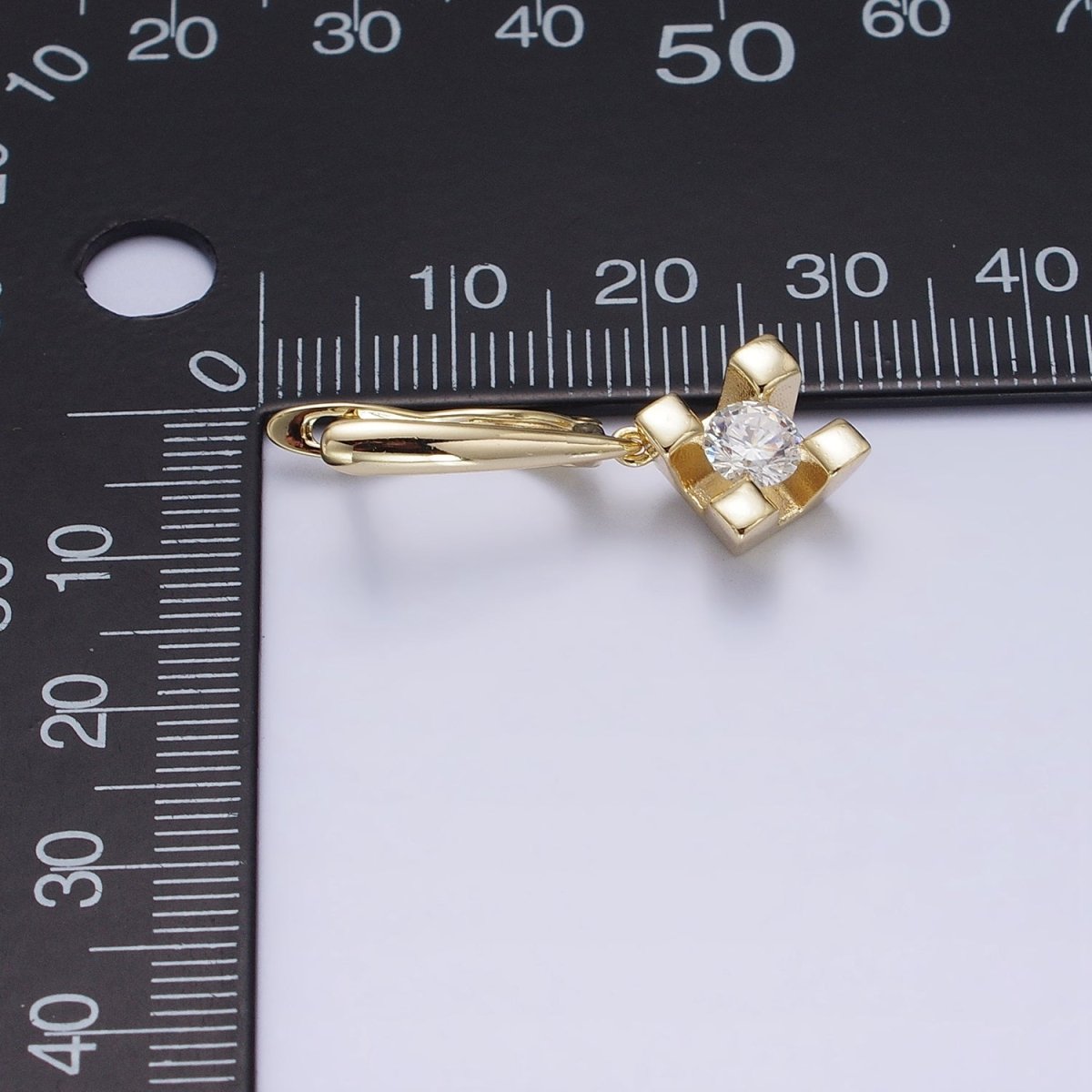 14K Gold Filled Rhombus Clear CZ Drop English Lock Earrings | AD1439