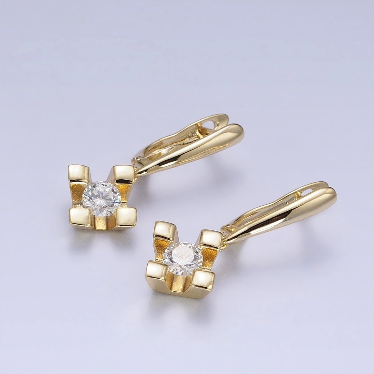 14K Gold Filled Rhombus Clear CZ Drop English Lock Earrings | AD1439