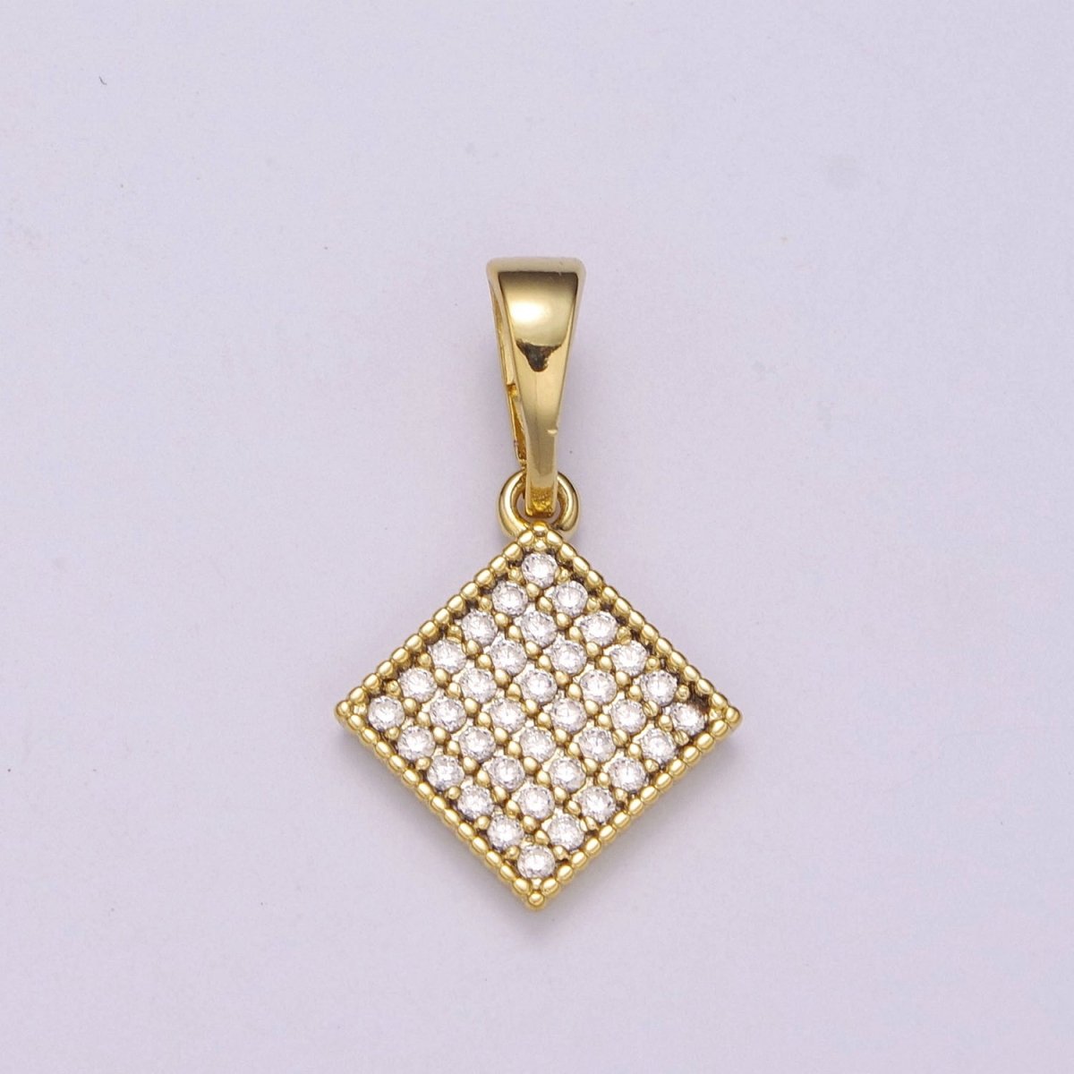 14k gold Filled Rhombus Pendant Dainty Micro Pave Diamond Charm for Necklace Bracelet Earring N-1409