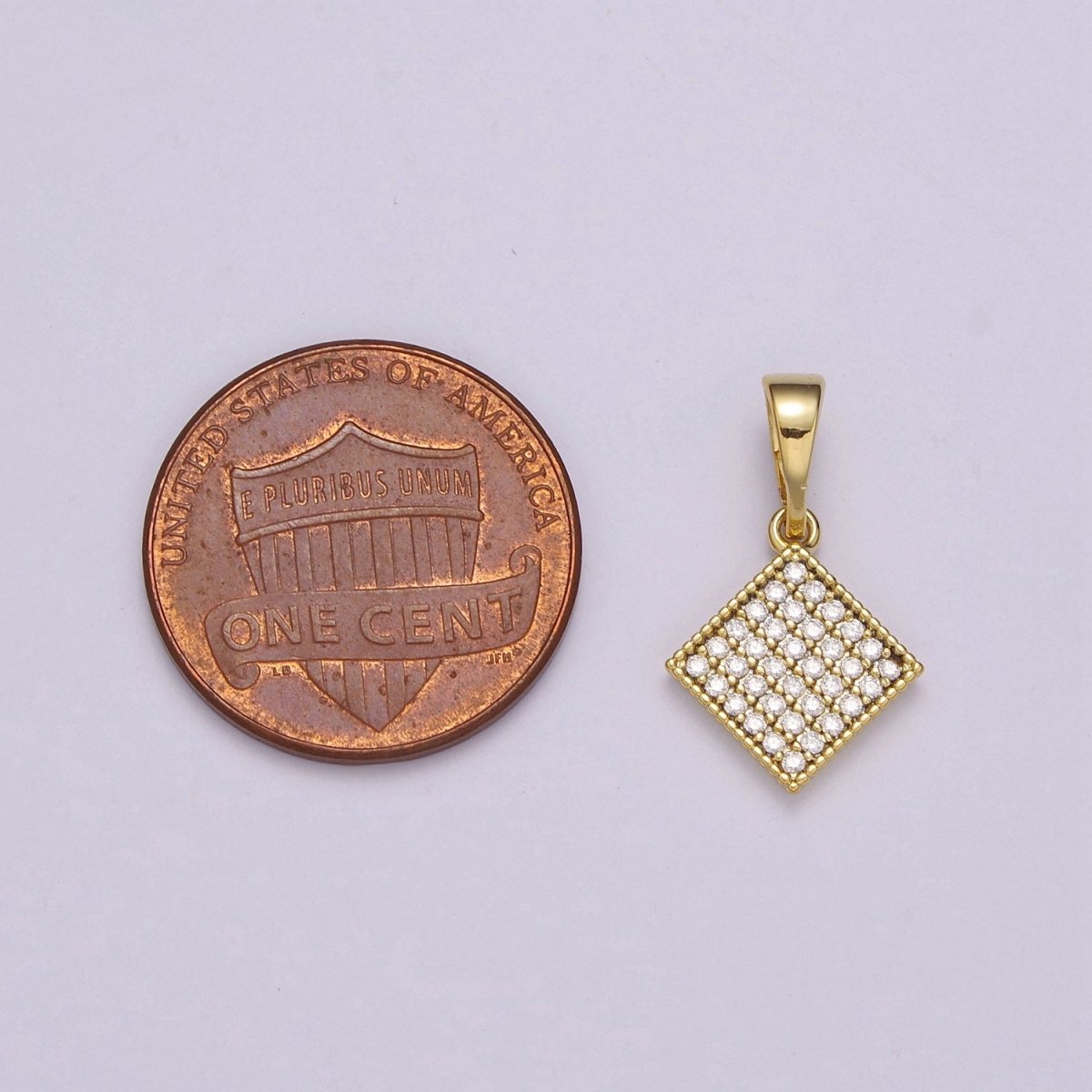14k gold Filled Rhombus Pendant Dainty Micro Pave Diamond Charm for Necklace Bracelet Earring N-1409