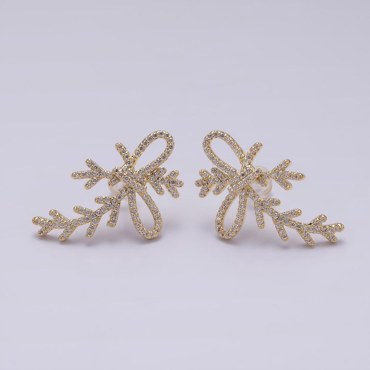 14K Gold Filled Ribbon Bow Arrow Micro Paved CZ Stud Earrings Set in Gold & Silver | AE253 AE254