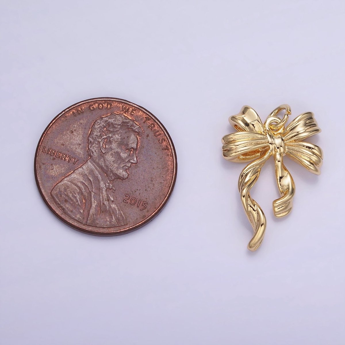 14K Gold Filled Ribbon Bow Croissant Twist Minimalist Charm | W538