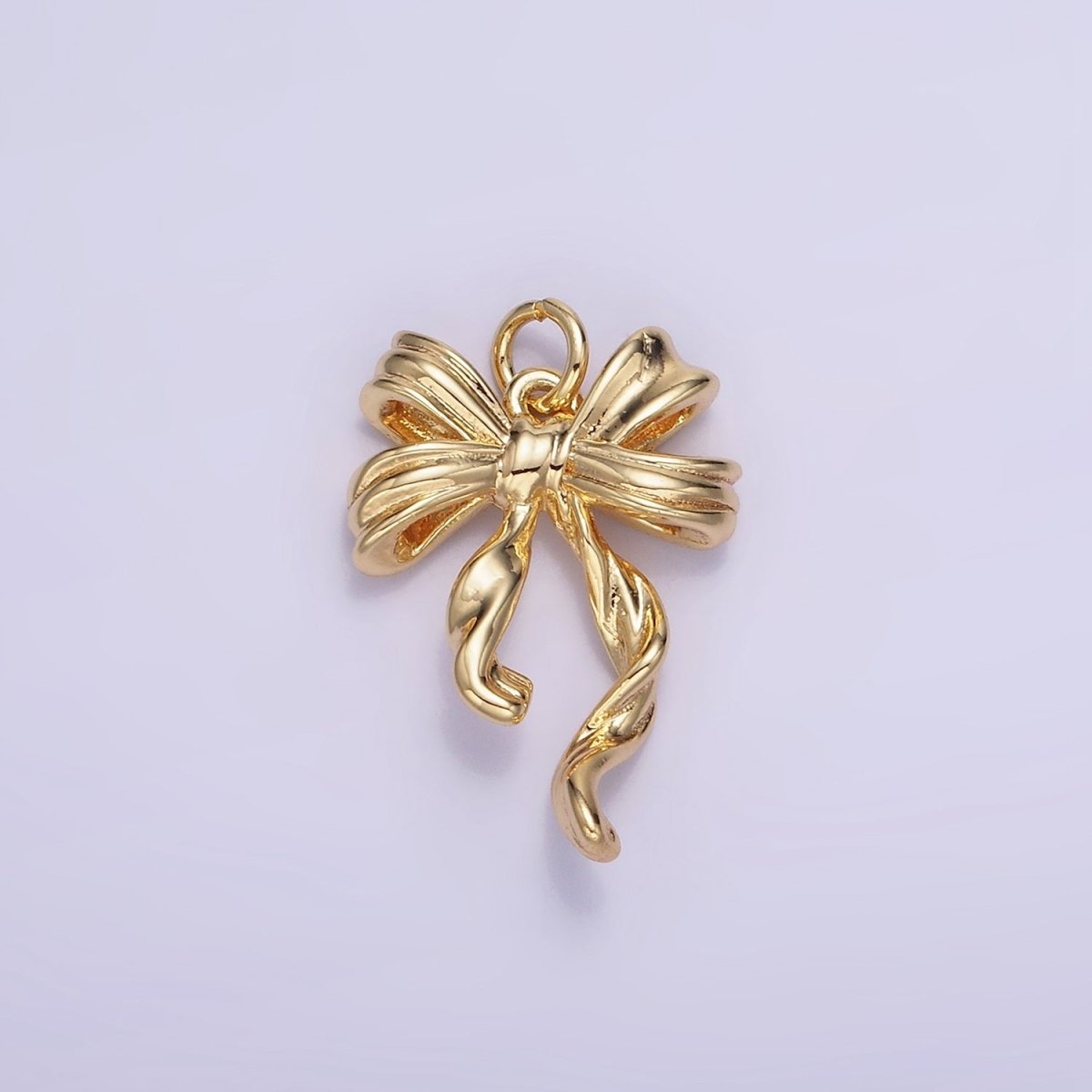 14K Gold Filled Ribbon Bow Croissant Twist Minimalist Charm | W538
