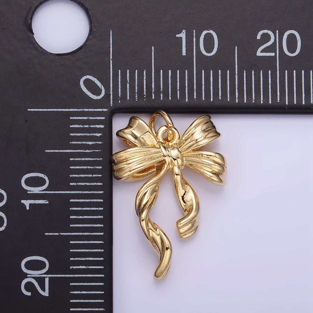 14K Gold Filled Ribbon Bow Croissant Twist Minimalist Charm | W538