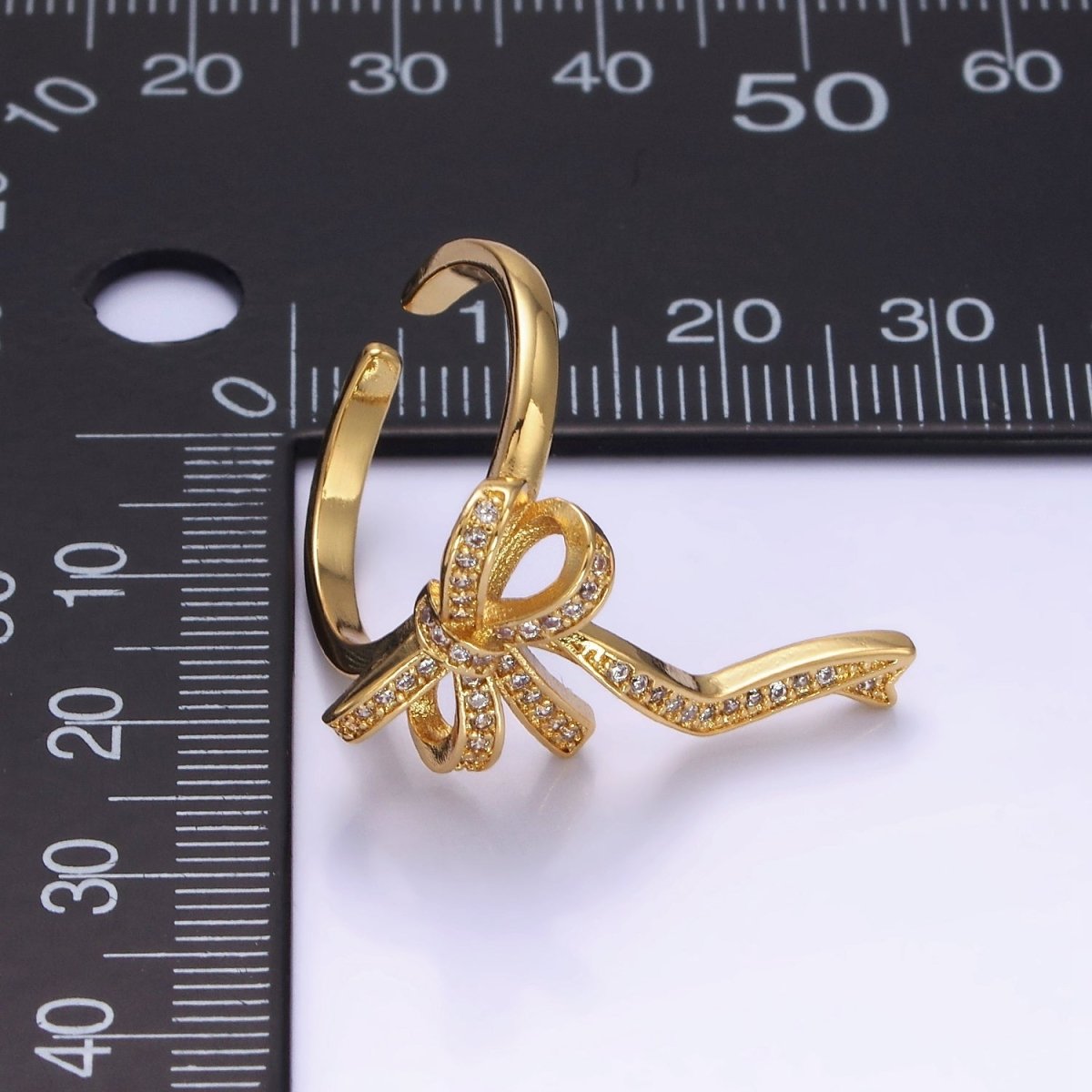 14K Gold Filled Ribbon Bow Micro Paved CZ Adjustable Ring Coquette Girl Jewelry | O1310