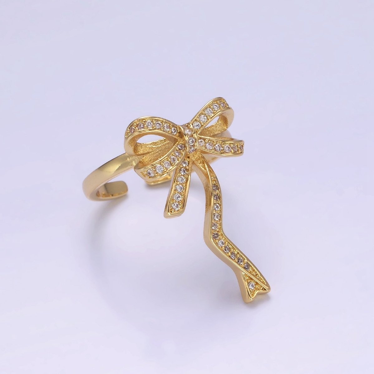 14K Gold Filled Ribbon Bow Micro Paved CZ Adjustable Ring Coquette Girl Jewelry | O1310