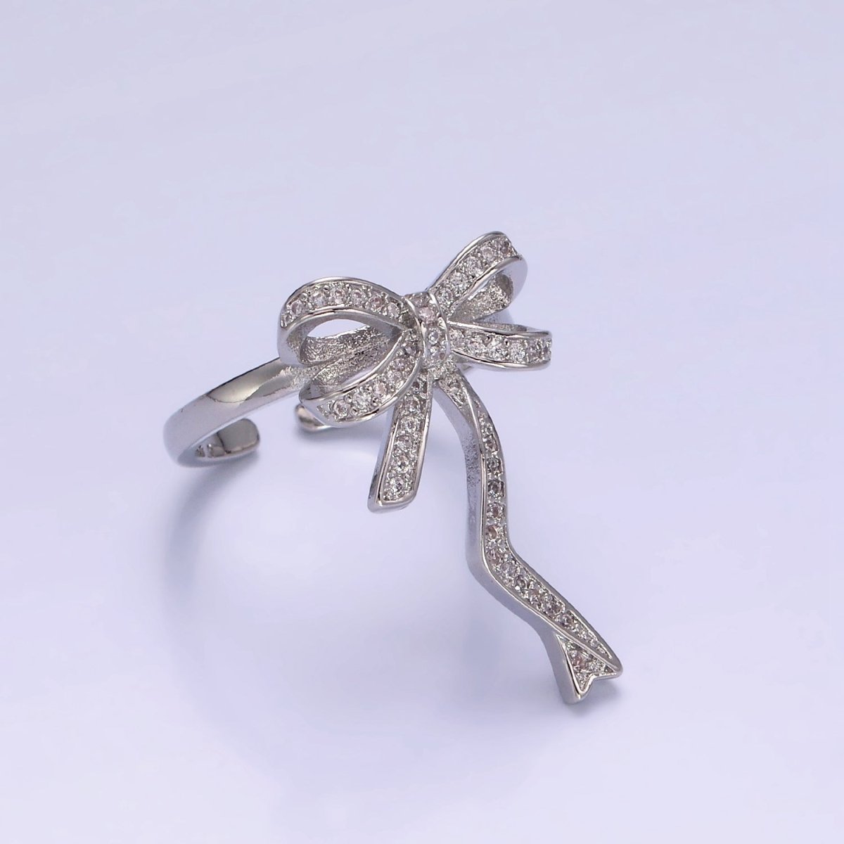 14K Gold Filled Ribbon Bow Micro Paved CZ Adjustable Ring Coquette Girl Jewelry | O1310