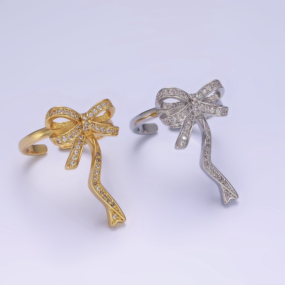 14K Gold Filled Ribbon Bow Micro Paved CZ Adjustable Ring Coquette Girl Jewelry | O1310