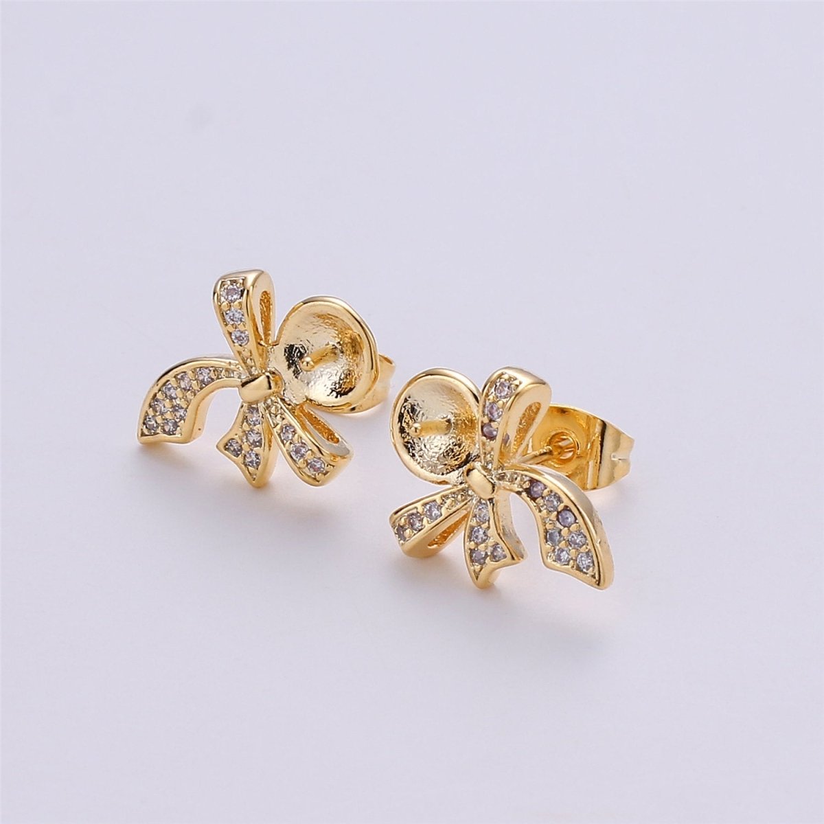 14K Gold Filled Ribbon Ear Posts Pearl Post Earring Mountings with open ring Earring Backs Included, Earring components K-414