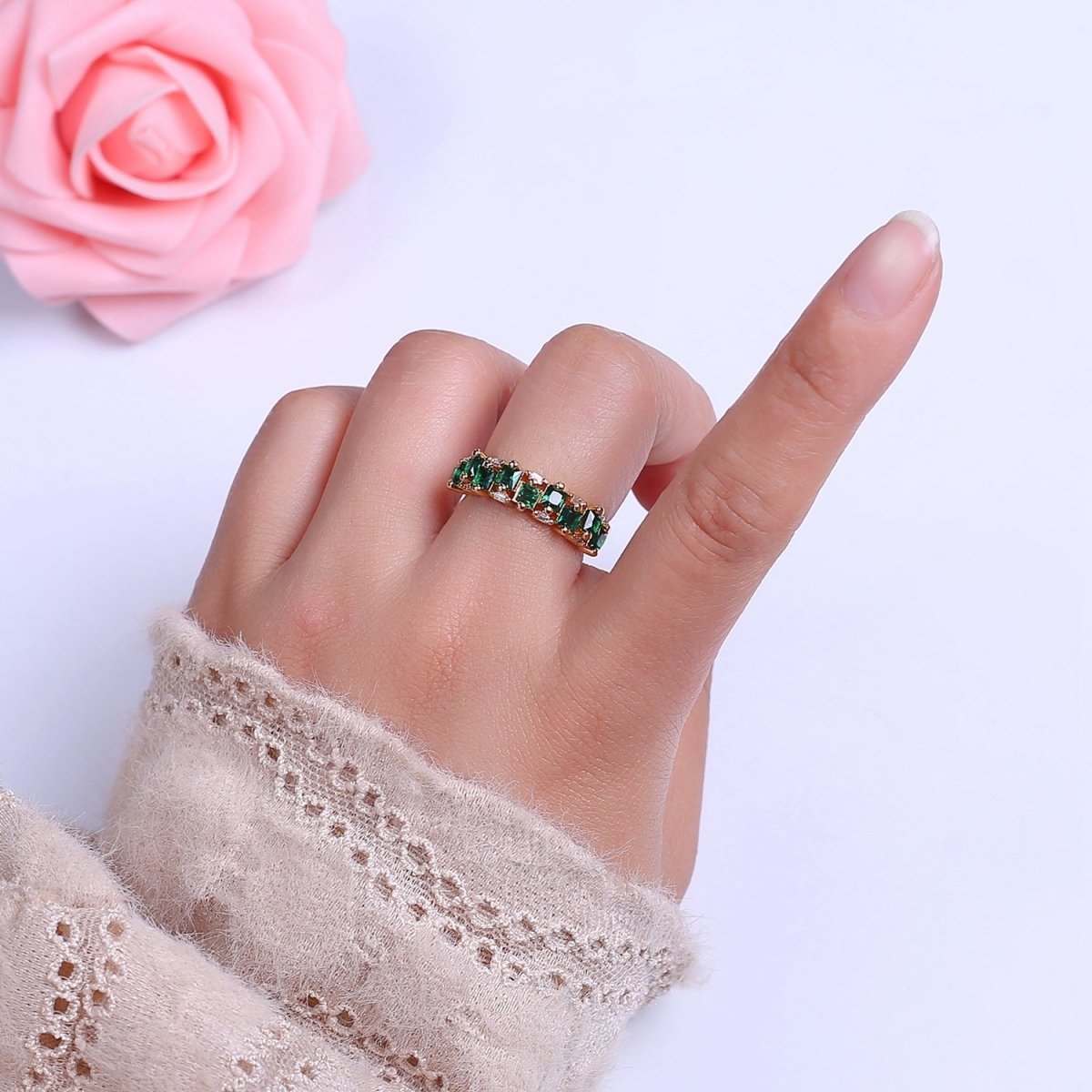 14K Gold Filled Ring Square Stone Dainty Marquise Minimalist CZ Gold Ring Open Adjustable Colorful Jewelry O-2083 ~O-2088