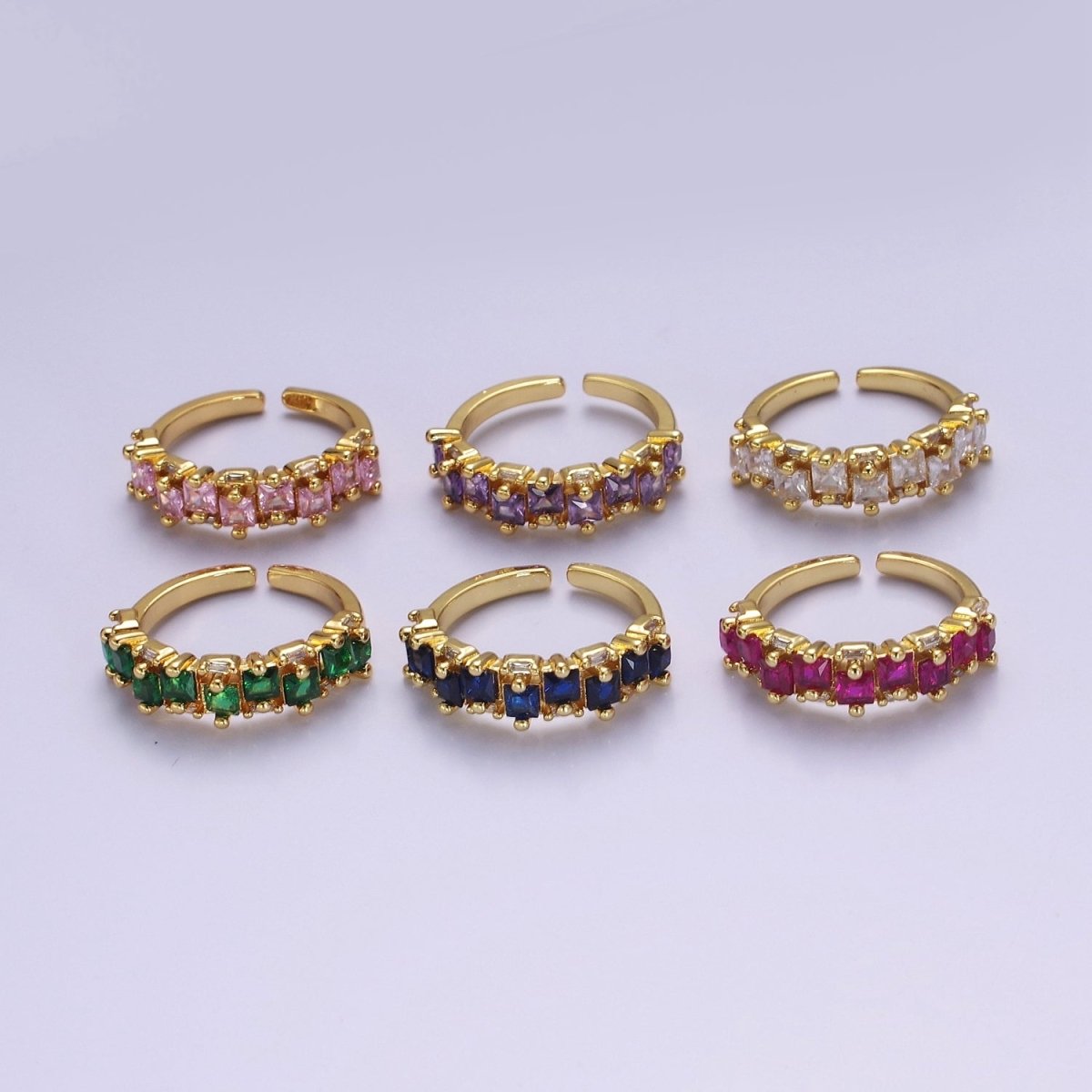 14K Gold Filled Ring Square Stone Dainty Marquise Minimalist CZ Gold Ring Open Adjustable Colorful Jewelry O-2083 ~O-2088