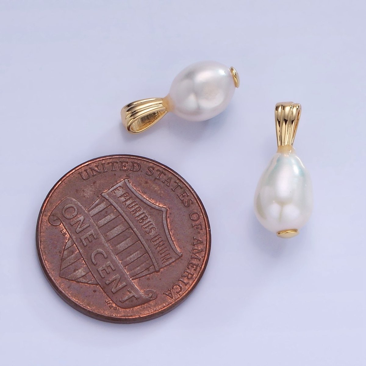 14K Gold Filled Ringed Baroque White Freshwater Pearl Lined Bail Pendant | P1729