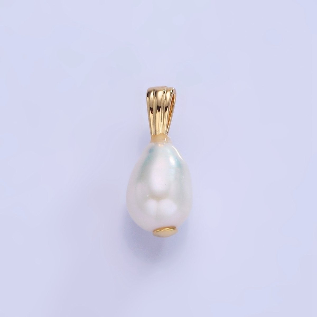14K Gold Filled Ringed Baroque White Freshwater Pearl Lined Bail Pendant | P1729
