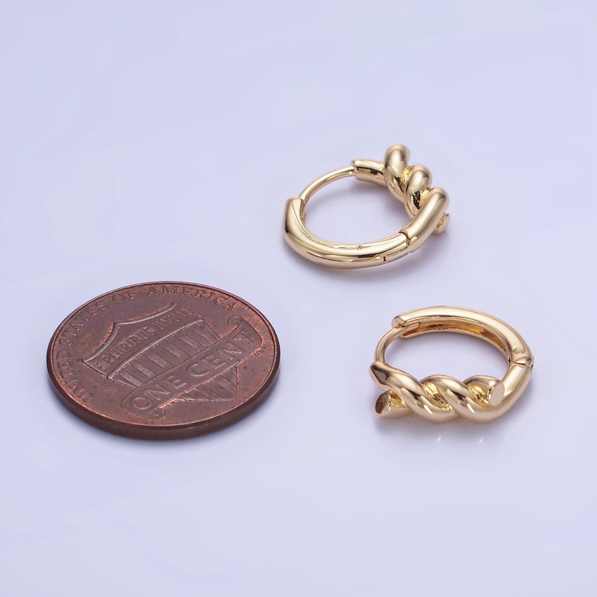 14K Gold Filled Rope Croissant Cartilage Huggie Earrings in Gold & Silver | AB1364 AB1365