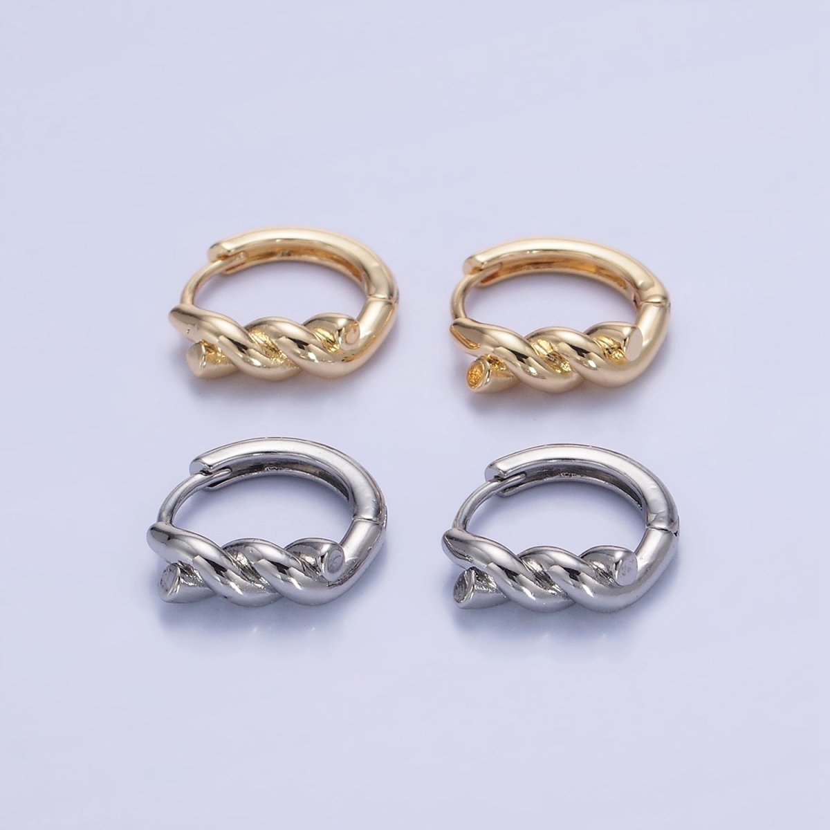 14K Gold Filled Rope Croissant Cartilage Huggie Earrings in Gold & Silver | AB1364 AB1365