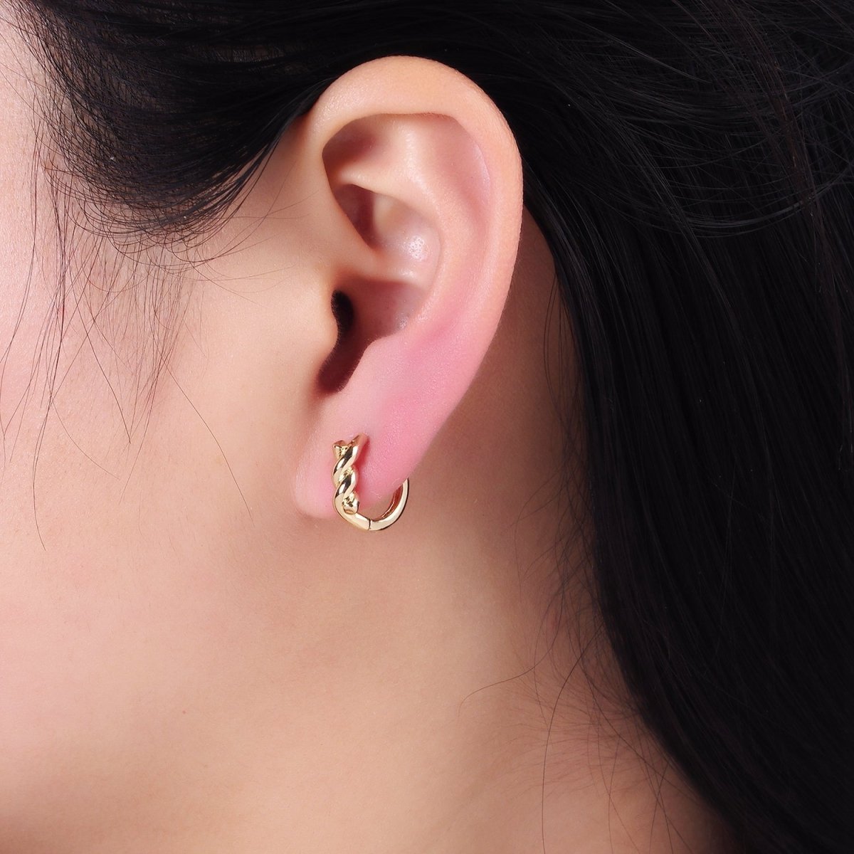 14K Gold Filled Rope Croissant Cartilage Huggie Earrings in Gold & Silver | AB1364 AB1365