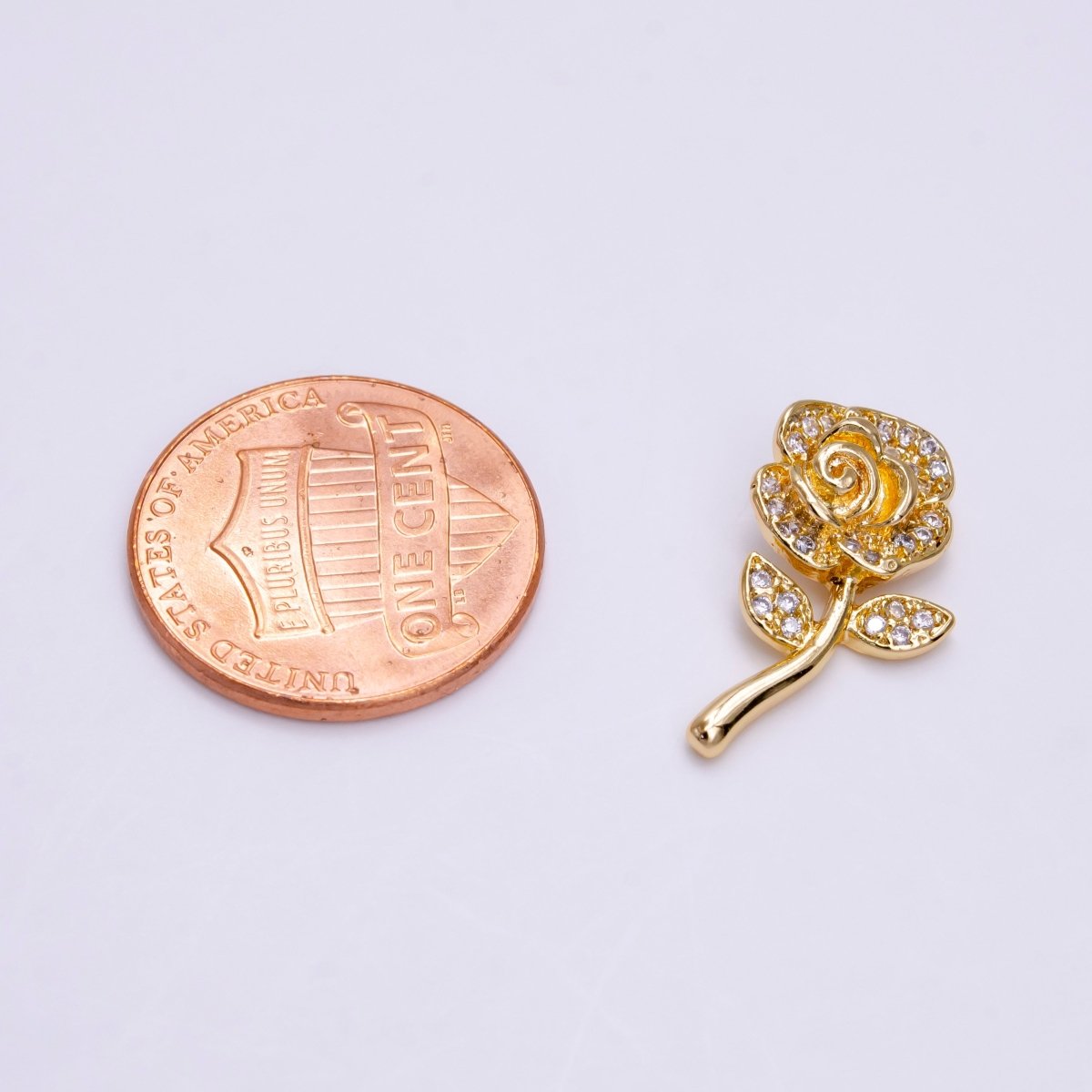 14K Gold Filled Rose Flower Clear Micro Paved CZ Open Back Loop Pendant | AC1457