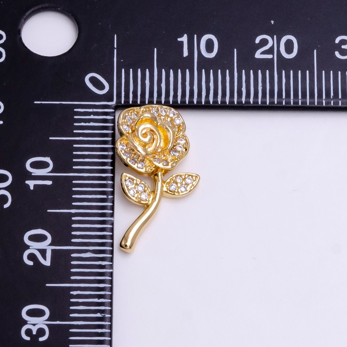 14K Gold Filled Rose Flower Clear Micro Paved CZ Open Back Loop Pendant | AC1457
