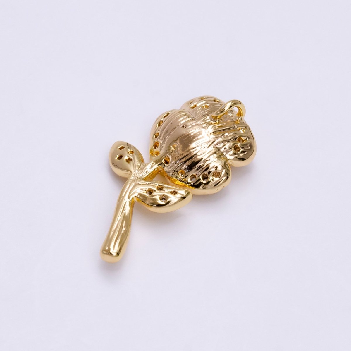 14K Gold Filled Rose Flower Clear Micro Paved CZ Open Back Loop Pendant | AC1457