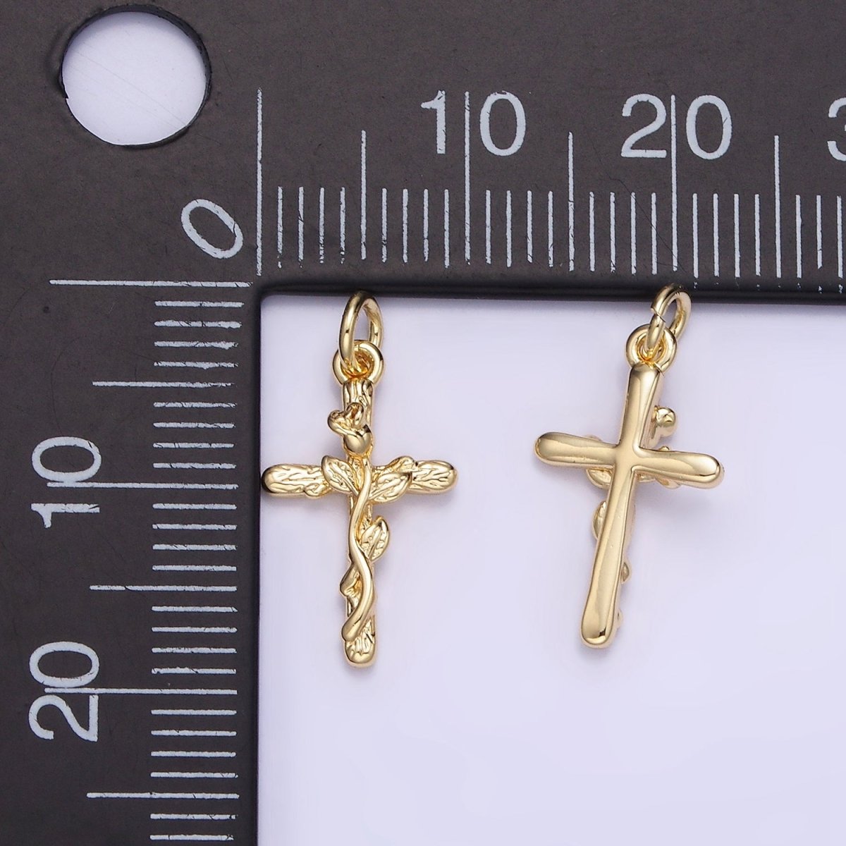 14K Gold Filled Rose Flower Cross Minimalist Charm | AG732