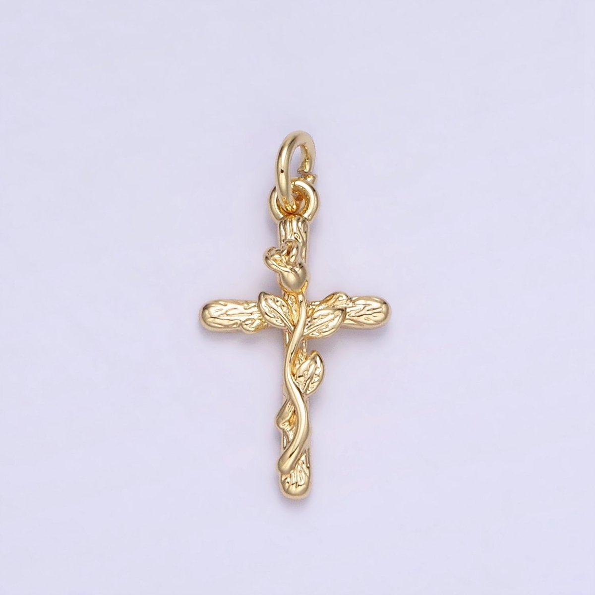 14K Gold Filled Rose Flower Cross Minimalist Charm | AG732