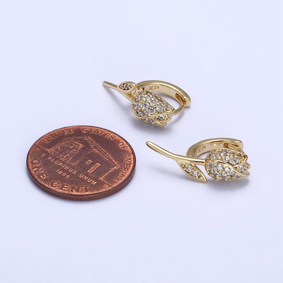 14K Gold Filled Rose Flower Micro Paved CZ Cartilage Huggie Earrings | AB269