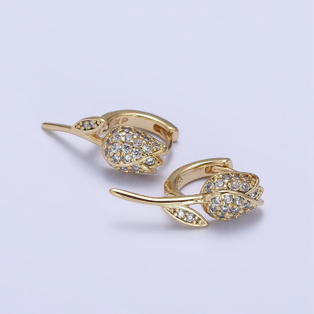14K Gold Filled Rose Flower Micro Paved CZ Cartilage Huggie Earrings | AB269