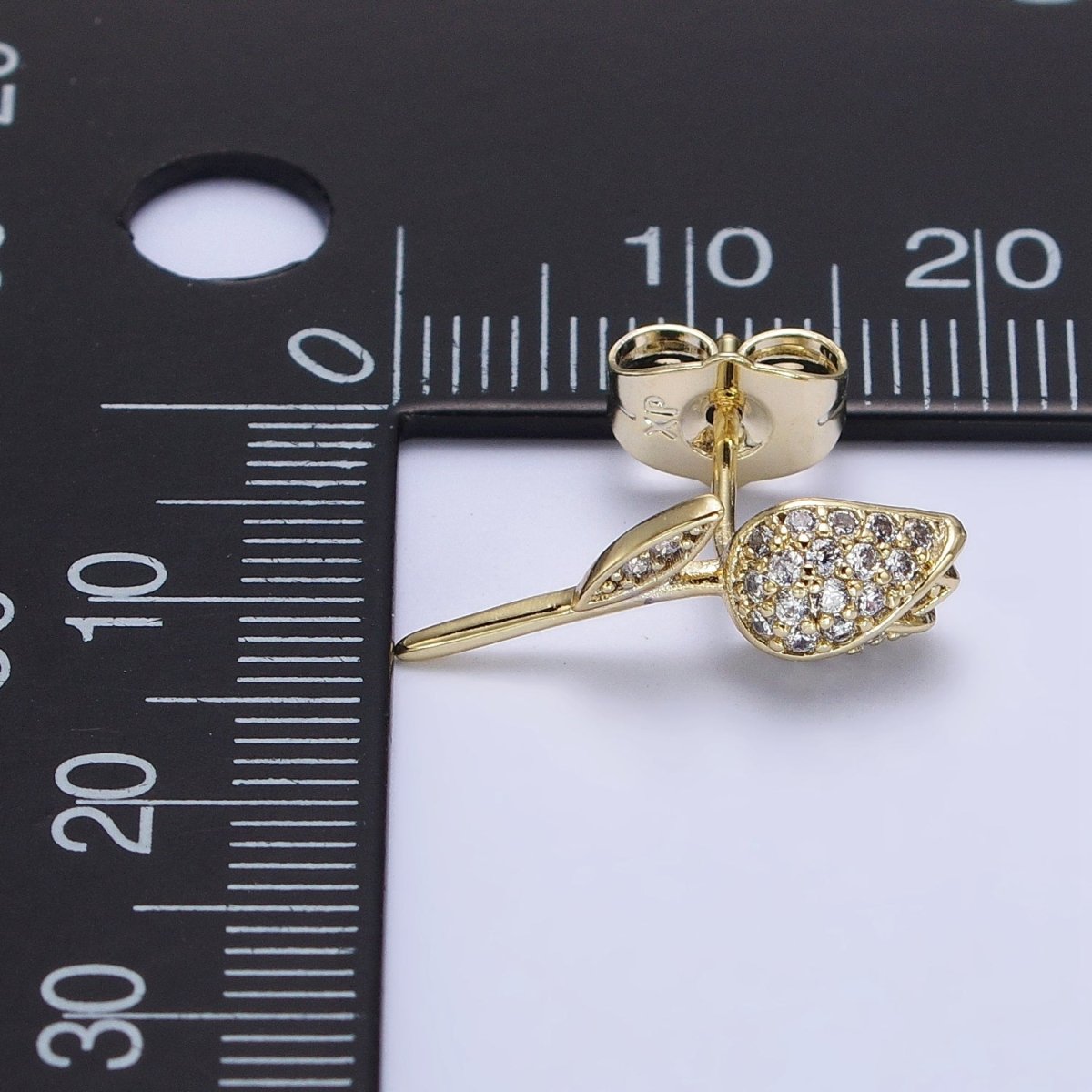 14K Gold Filled Rose Flower Micro Paved CZ Stud Earrings | AB315