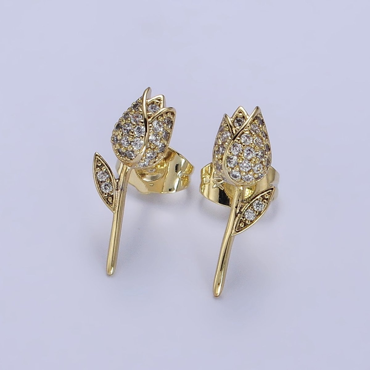 14K Gold Filled Rose Flower Micro Paved CZ Stud Earrings | AB315