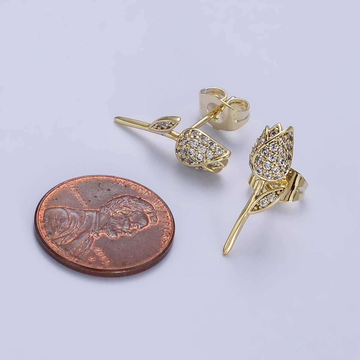14K Gold Filled Rose Flower Micro Paved CZ Stud Earrings | AB315