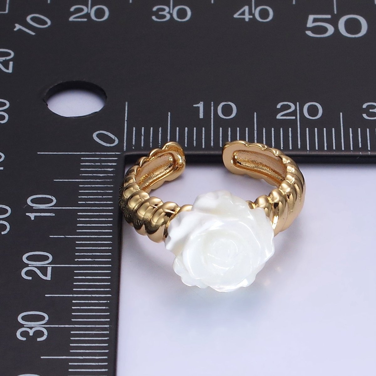 14K Gold Filled Rose Flower Shell Pearl Croissant Ring | O1314