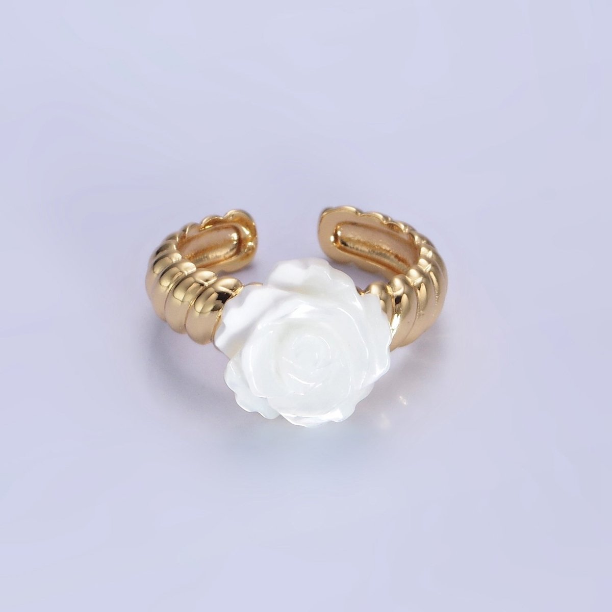 14K Gold Filled Rose Flower Shell Pearl Croissant Ring | O1314
