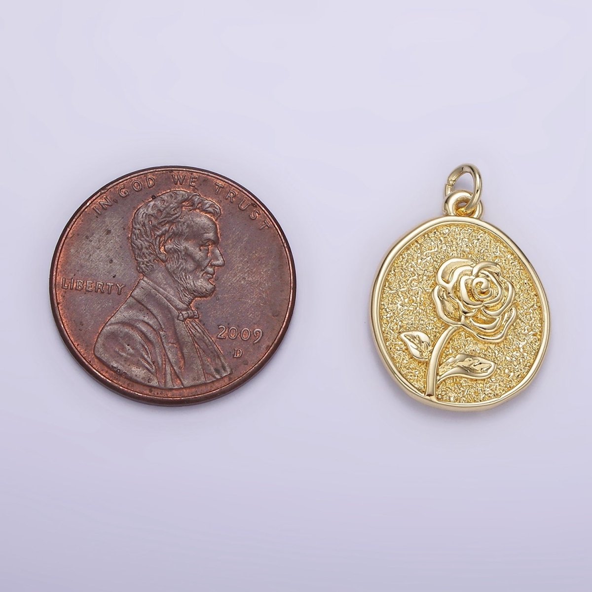 14K Gold Filled Rose June Birth Flower Hammered Stamped Personalized Double Sided Charm | AG226