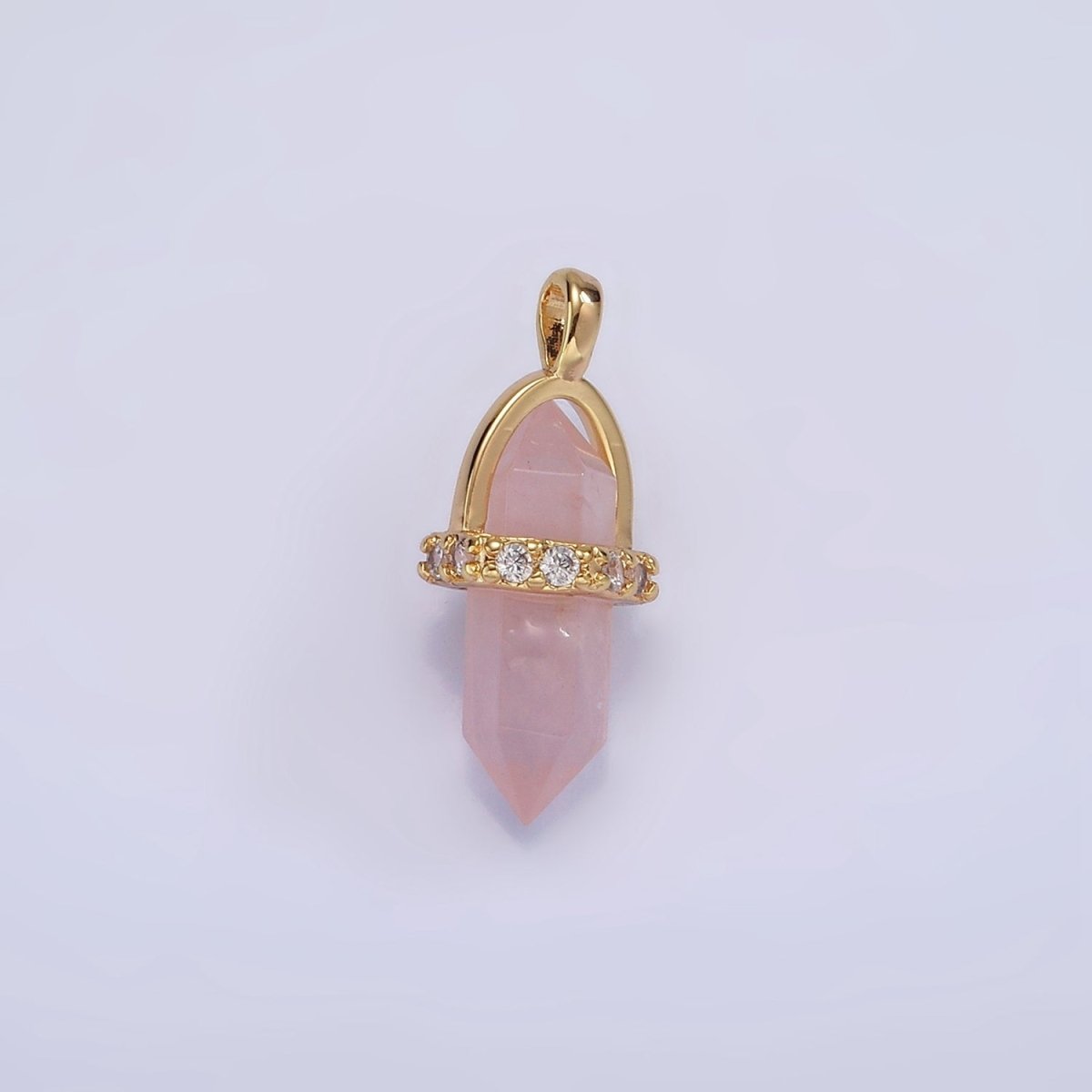 14K Gold Filled Rose Quartz, Amethyst, Labradorite, Aquamarine, Howlite, Onyx Pointed Wand Micro Paved Pendant | N1994 - N2006