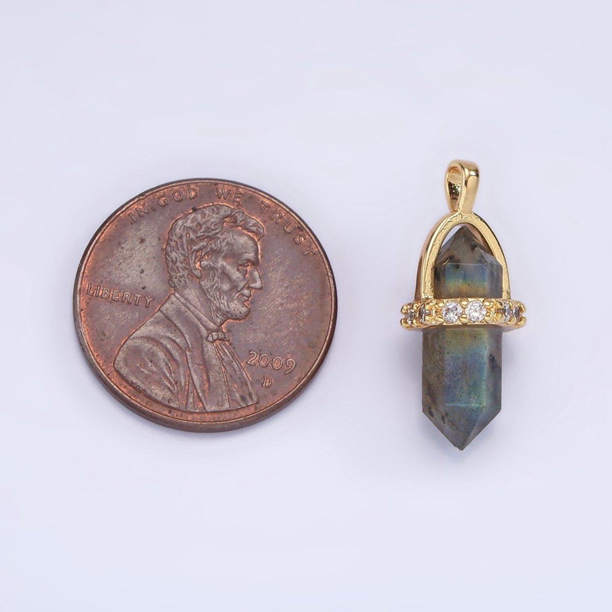 14K Gold Filled Rose Quartz, Amethyst, Labradorite, Aquamarine, Howlite, Onyx Pointed Wand Micro Paved Pendant | N1994 - N2006