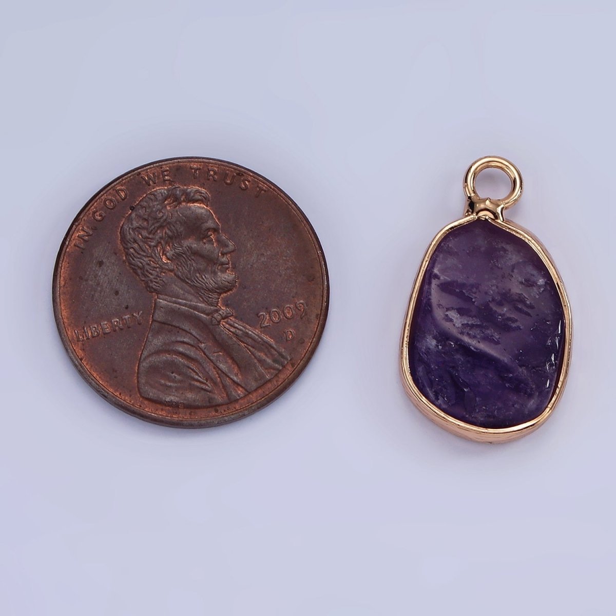 14K Gold Filled Rose Quartz, Pink Quartz, Amethyst Abstract Oval Bezel Charm | N1696 - N1698