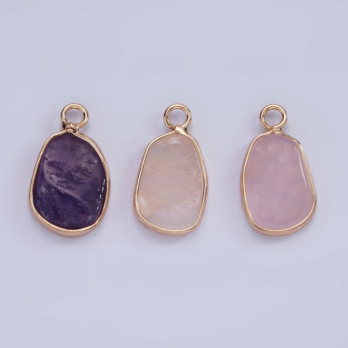 14K Gold Filled Rose Quartz, Pink Quartz, Amethyst Abstract Oval Bezel Charm | N1696 - N1698